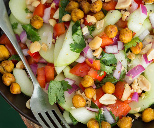 Thai-Inspired Hydrating Cucumber Salad with Roasted Spiced Chickpeas